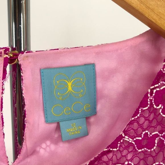 CeCe Pink Corded Lace Short Sleeve Shift Mini Dress size 10 - Picture 12 of 13